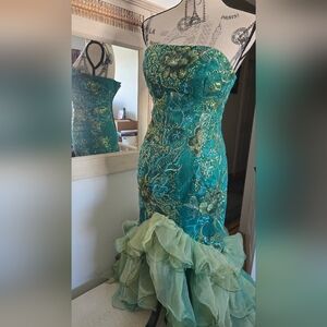 Green Mermaid Flamenco Ruffle Dress